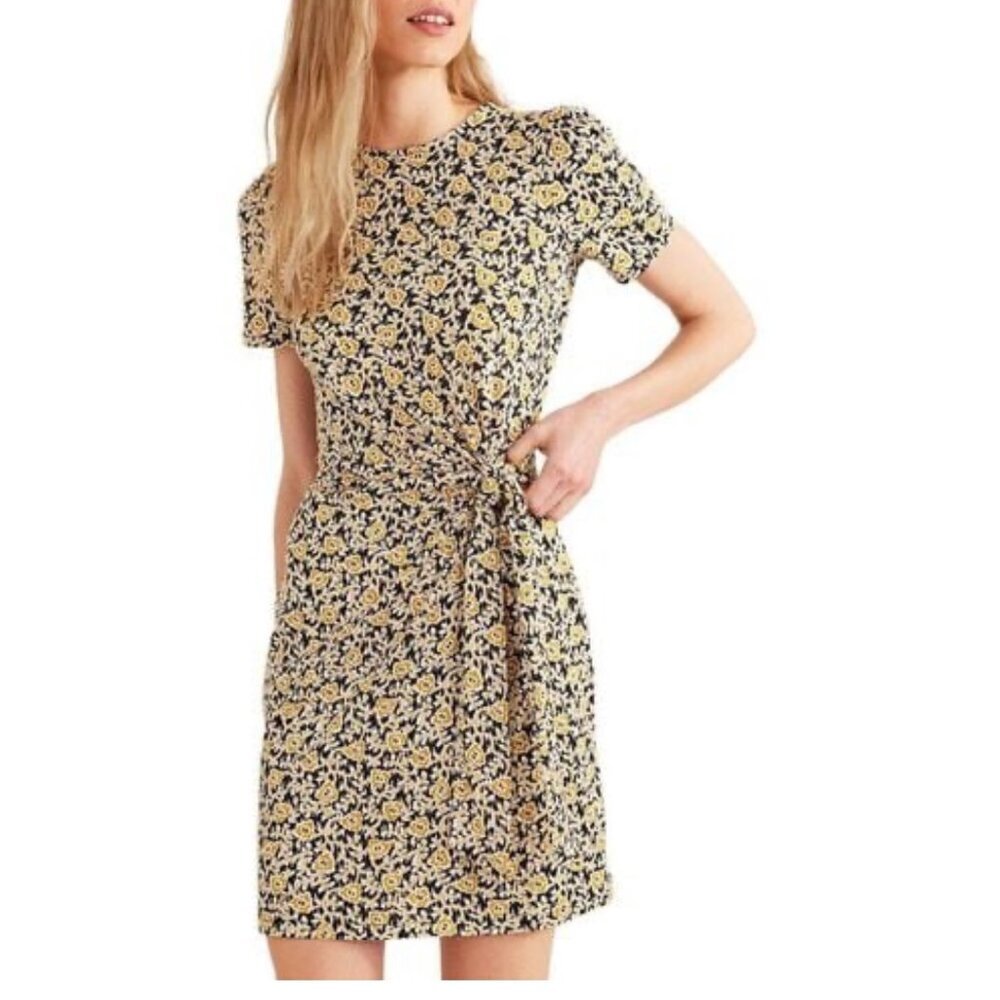 Boden Knot Front Jersey floral stretchy dress cottage sz 14R
